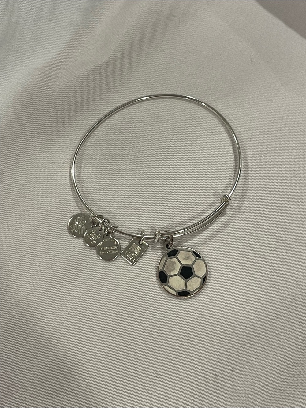 Silver Soccer Ball Charm Bangle Bracelet